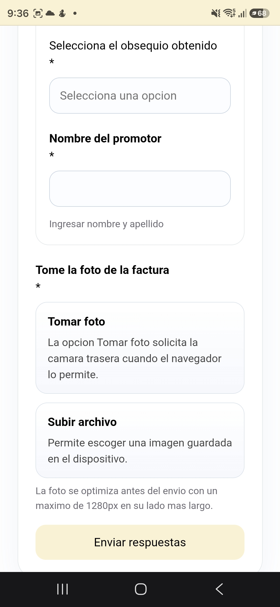 Formulario público real de DATRIX Forms abierto en un teléfono
